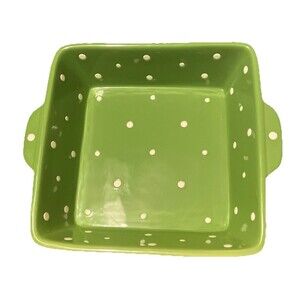 Green Square Polka Dot Baker by Temp-tations by Tara 2.0q Micro/Oven Safe 10x8.5